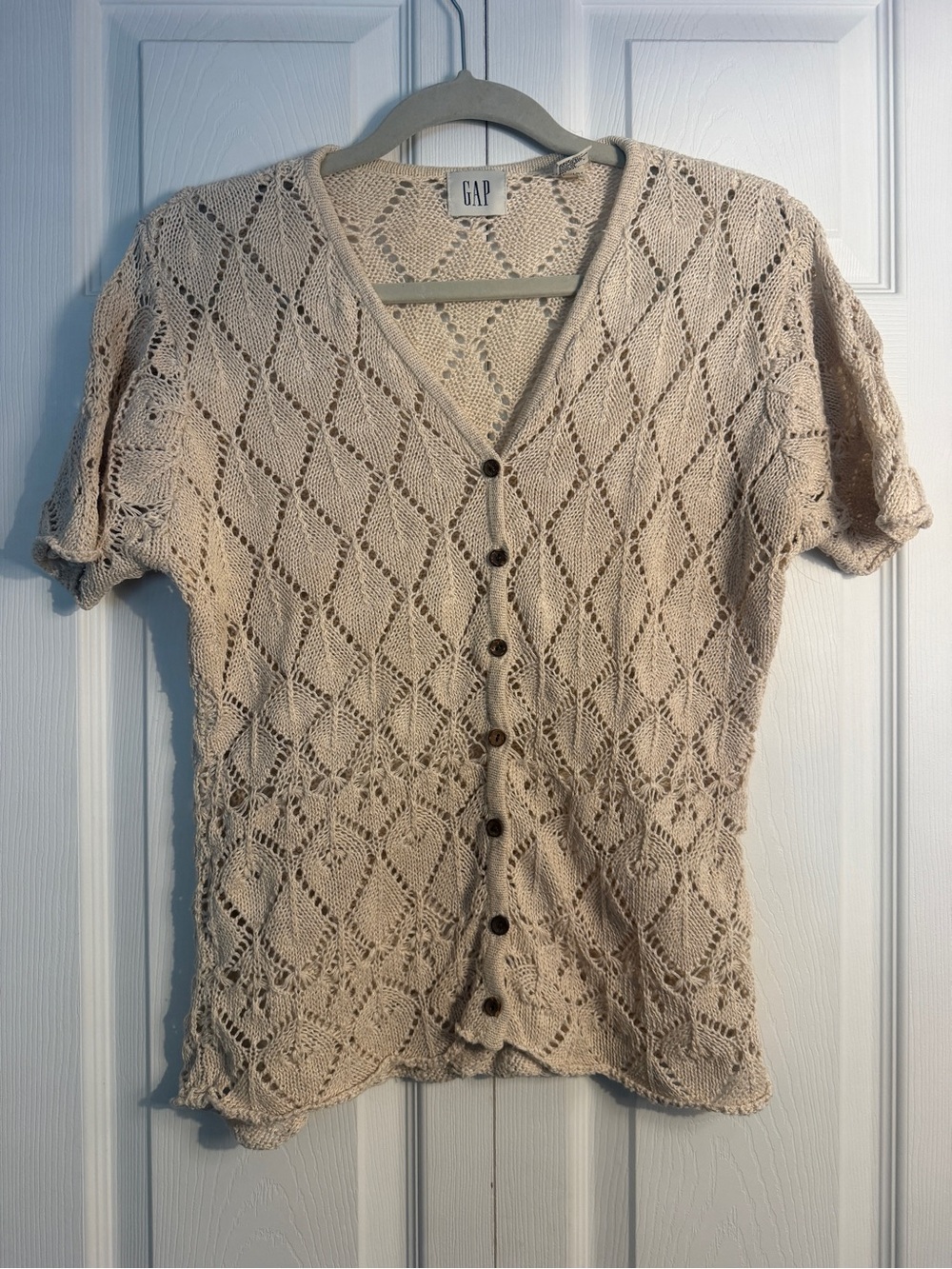 Vintage GAP crocheted cardigan, size medium. Cream